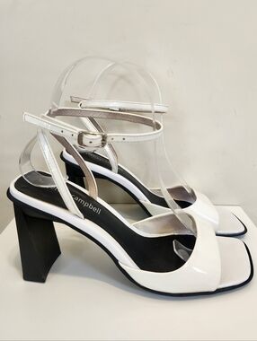 Jeffrey Campbell "Skylar" White Patent Leather Square Toe Sandals Sz.7 Ret.$130
